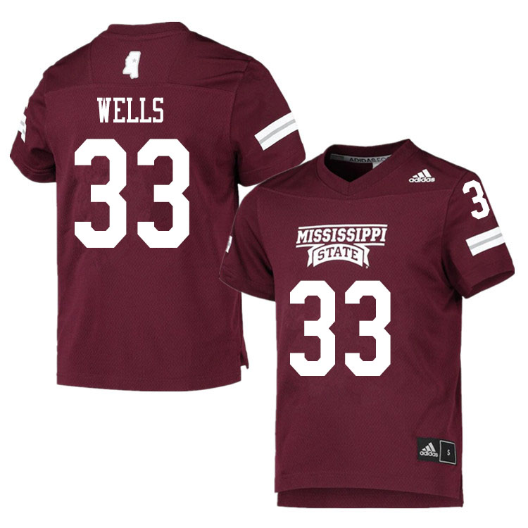 Men #33 Omni Wells Mississippi State Bulldogs College Football Jerseys Sale-Maroon